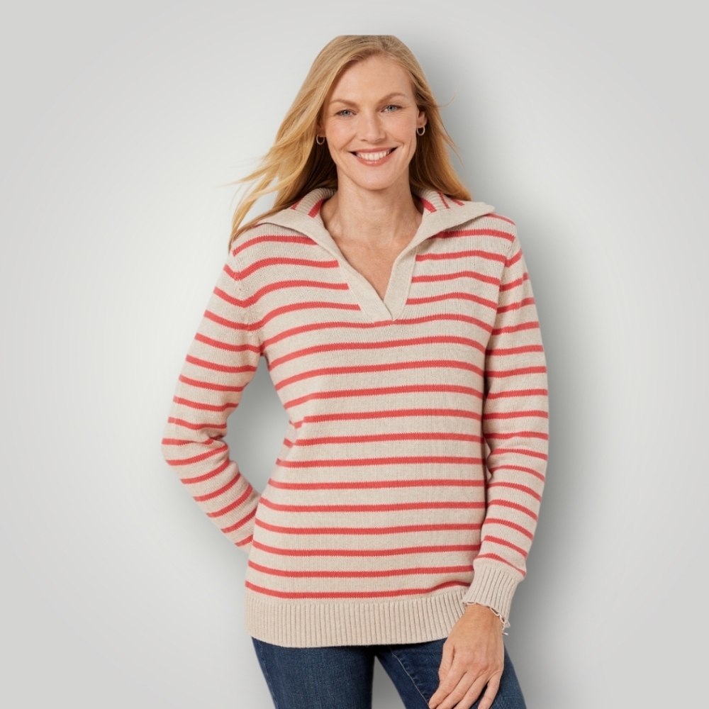 Talbots‎ Plus 2X Striped Cotton Sweater New Coastal Grandmother Nautical Coral